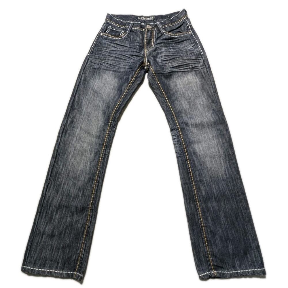 Vintage Y2K Southpole Slim Fit Jeans Sz 30 Distressed Wash Contrast Stitching